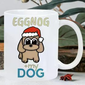 Eggnog & My Dog" Festive Ceramic Mug - Insulated, Reusable White Coffee Cup with Santa Hat Cartoon Dog