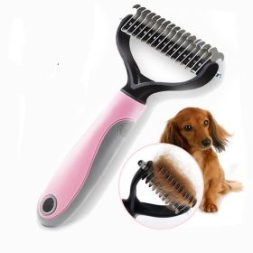 Pet Long-haired Dogknot Comb Double-sided Blade Dog (Color: pink, size: L)